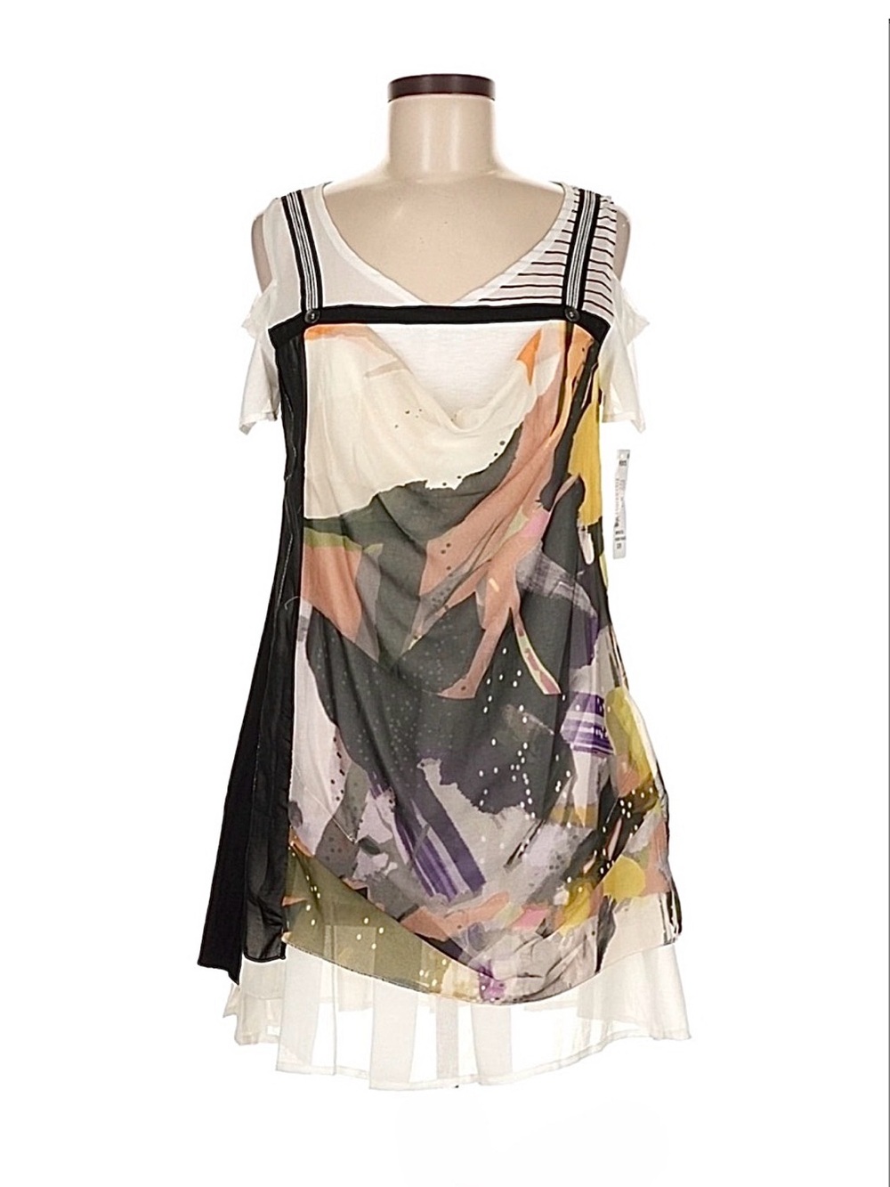 C’ FAIT POUR VOUS of PARIS ~ Abstract Cold Shoulder Layered Ruffled Dress size 2